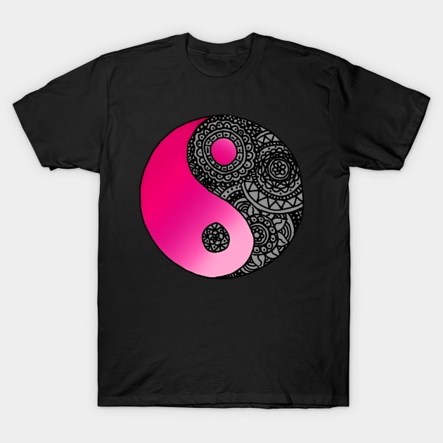 Pink Zen Mandala Yin Yang T-Shirt by julieerindesigns